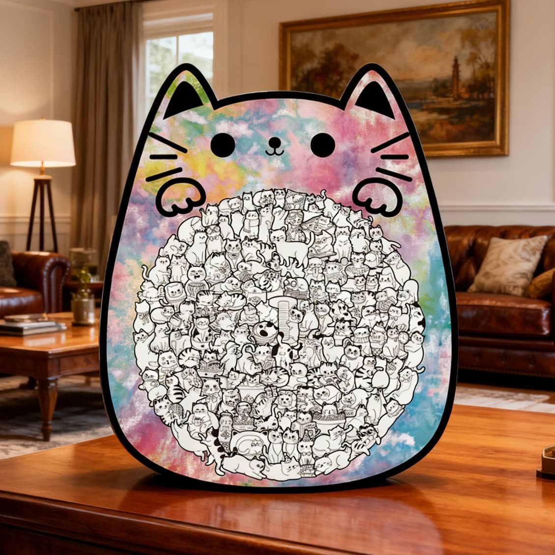 Cute Cat Shaped Tray Wooden Jigsaw Puzzle